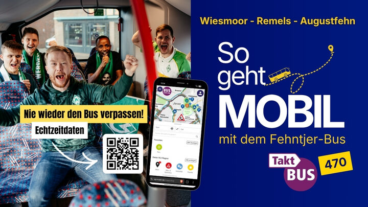 Fehntjer-Bus 470 wird zum TaktBus Linienbus des Fehntjer-Bus 470 vor einer Haltestelle